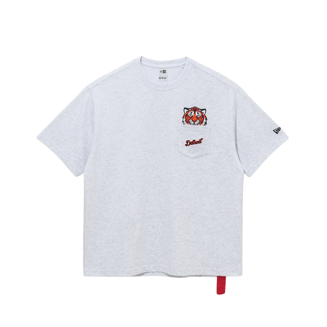 Tシャツ・カットソー New Era MLB Detroit Tigers Felt Pocket T-Shirt Heather Grey Detroit Tigers MLB Felt Pocket Grey Short Sleeves T-Shirt