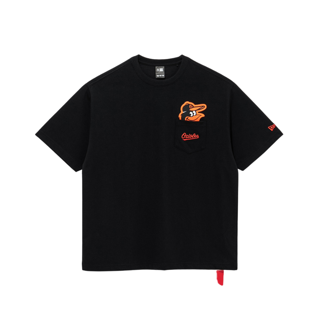 ☆New Era☆ MLB Baltimore Orioles Felt Pocket T-Shirt Black Baltimore Orioles MLB Felt Pocket Black Short Sleeves T