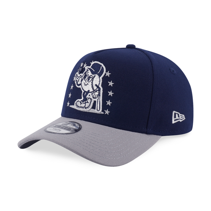 9FORTY A-Frame Kids New York Yankees League Mix Cartoon 2-Tone Gray Visor Oceanside Blue Snapback