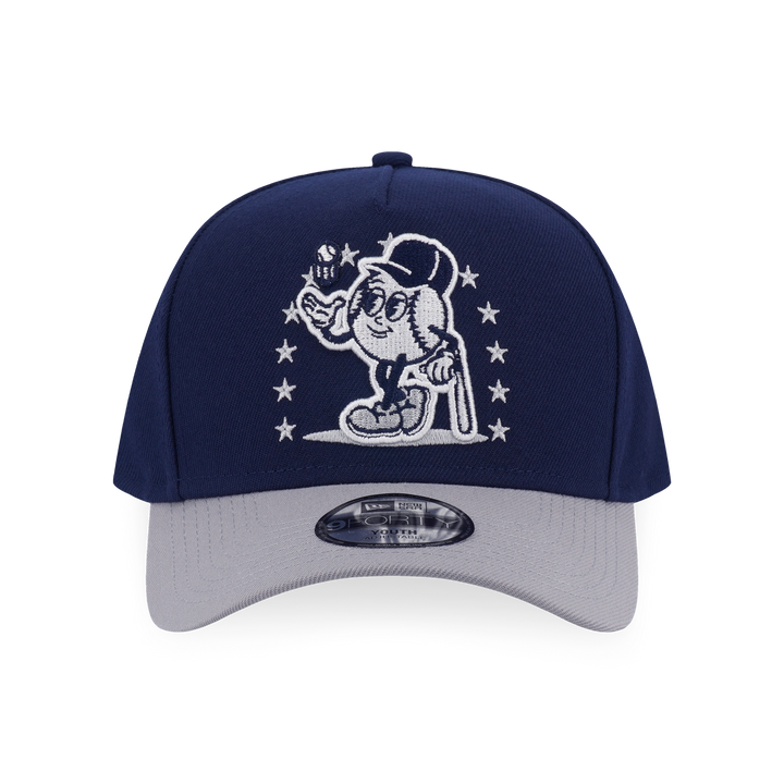 9FORTY A-Frame Kids New York Yankees League Mix Cartoon 2-Tone Gray Visor Oceanside Blue Snapback