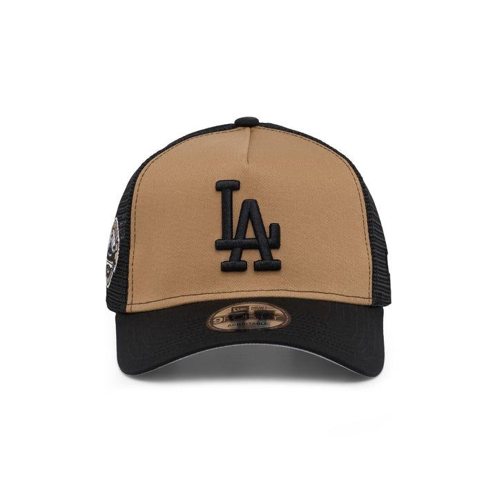 9FORTY A-Frame Trucker Los Angeles Dodgers Stadium 50th Anniversary Khaki Black Snapback