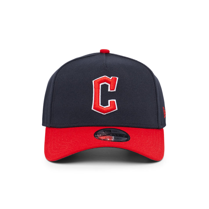 9FORTY A-Frame Cleveland Guardians Basic Team 2-Tone Scarlet Visor Navy Snapback