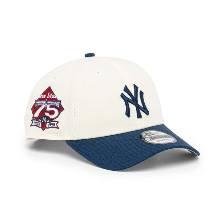 9FORTY New York Yankees Stadium 75th Anniversary 2-Tone Oceanside Blue Visor Chrome White Snapback
