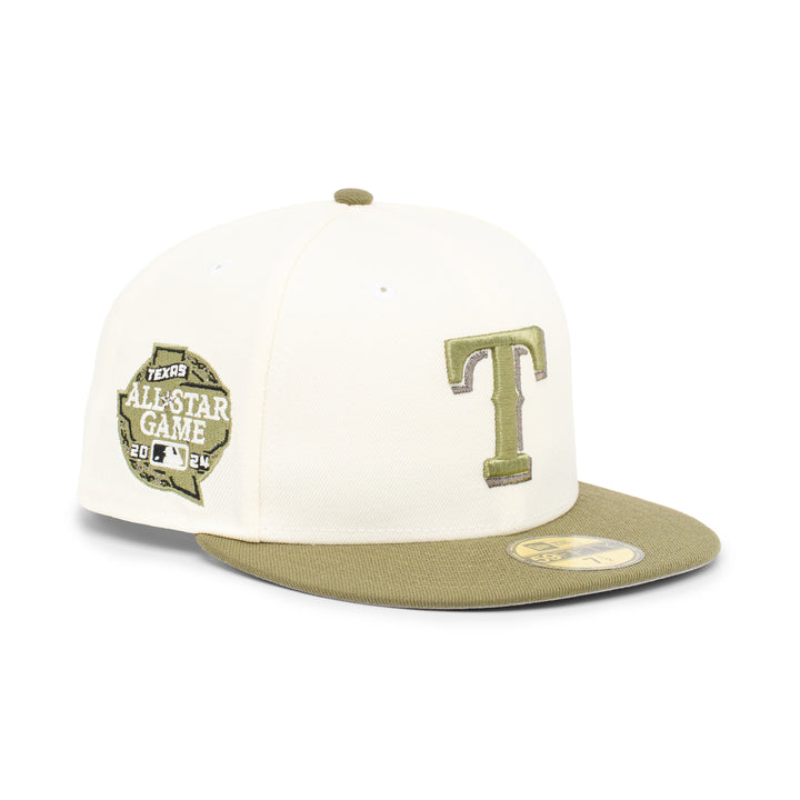 59FIFTY Texas Rangers All Star Game 2024 2-Tone New Olive Visor Chrome White Fitted