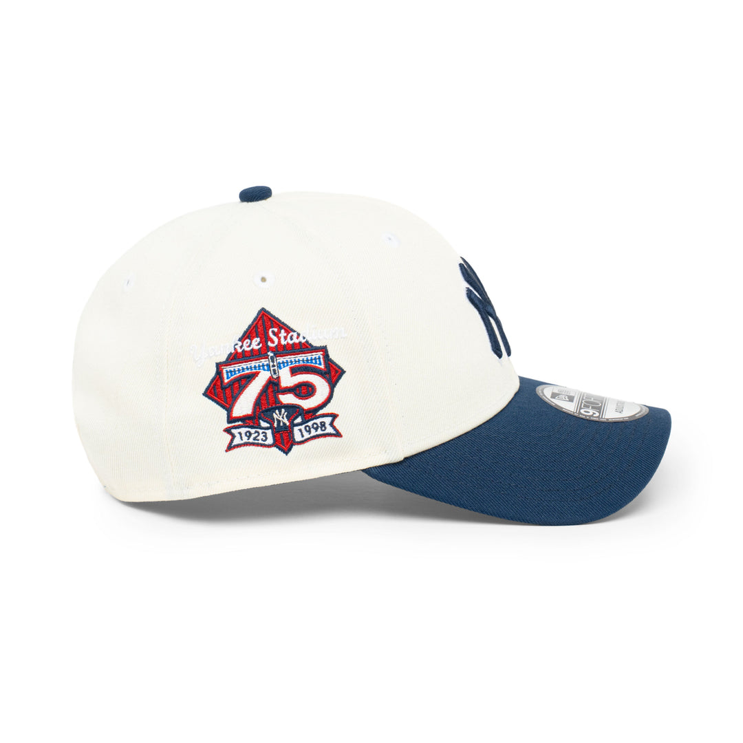 9FORTY New York Yankees Stadium 75th Anniversary 2-Tone Oceanside Blue Visor Chrome White Snapback