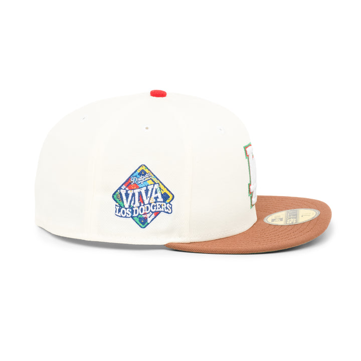 59FIFTY Los Angeles Dodgers Viva Los Dodgers 2-Tone Tiramisu Visor Chrome White Fitted