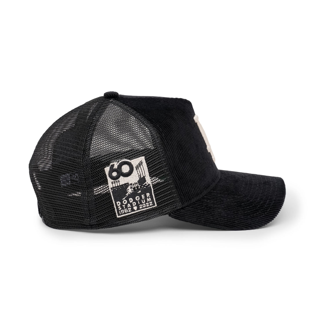 9FORTY A-Frame Trucker Los Angeles Dodgers Stadium 60th Anniversary Black Snapback