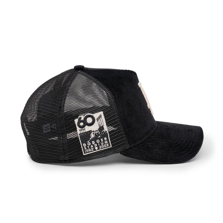 9FORTY A-Frame Trucker Los Angeles Dodgers Stadium 60th Anniversary Black Snapback