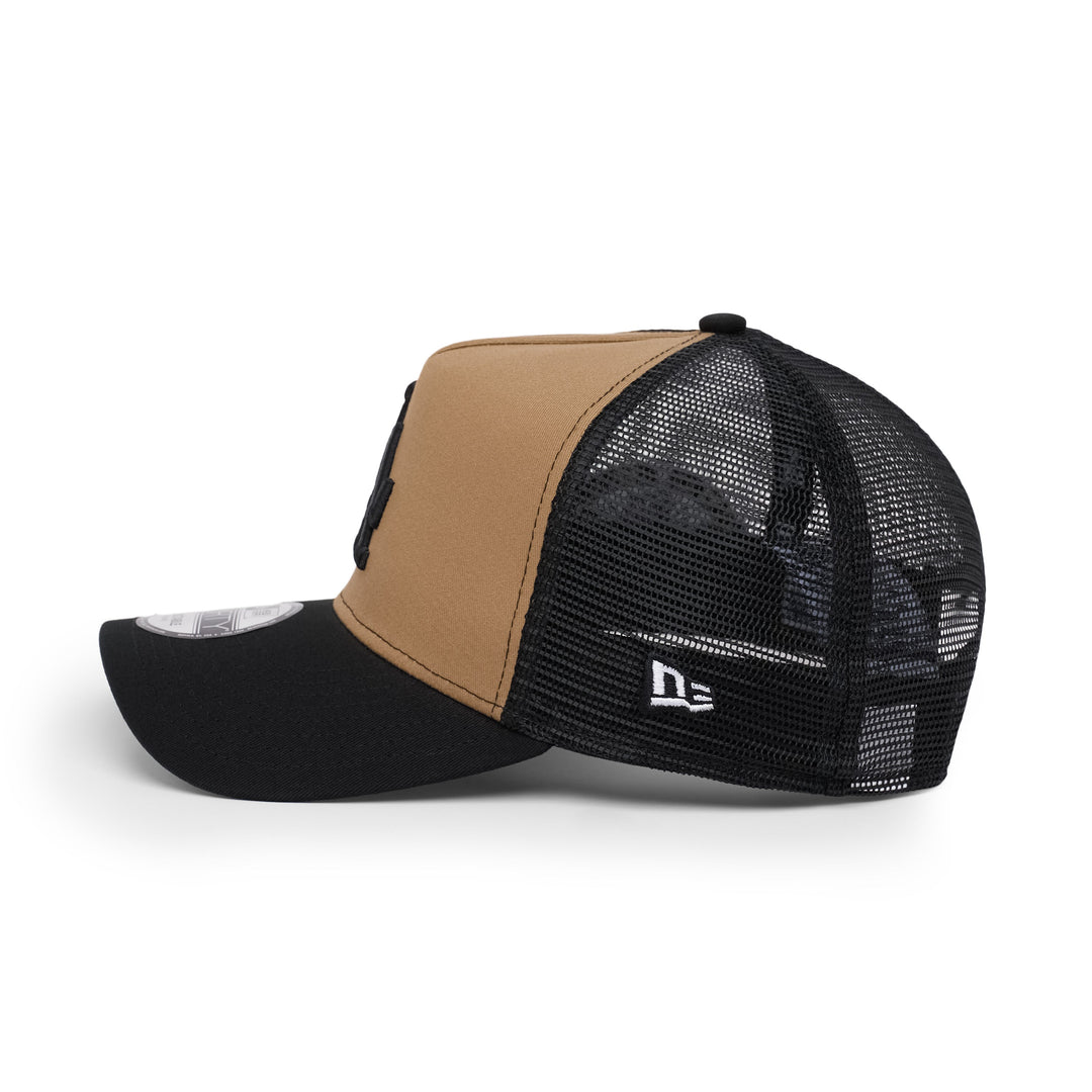 9FORTY A-Frame Trucker Los Angeles Dodgers Stadium 50th Anniversary Khaki Black Snapback