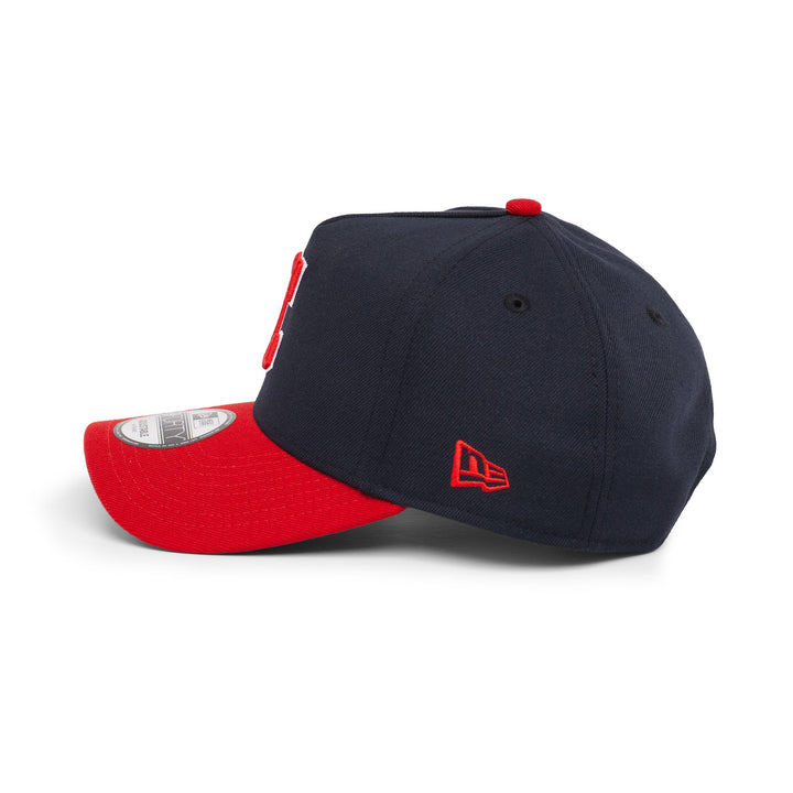 9FORTY A-Frame Cleveland Guardians Basic Team 2-Tone Scarlet Visor Navy Snapback