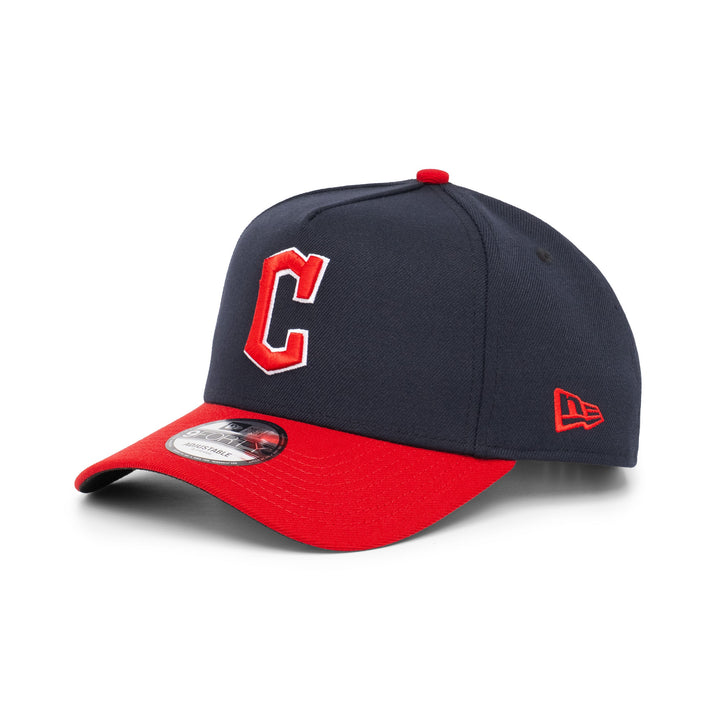 9FORTY A-Frame Cleveland Guardians Basic Team 2-Tone Scarlet Visor Navy Snapback