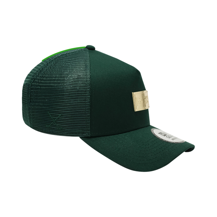 9FORTY A-Frame Golf Trucker Metal Plate Dark Green Snapback