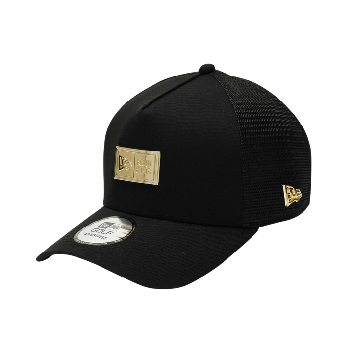 9FORTY A-Frame Golf Trucker Metal Plate Black Snapback