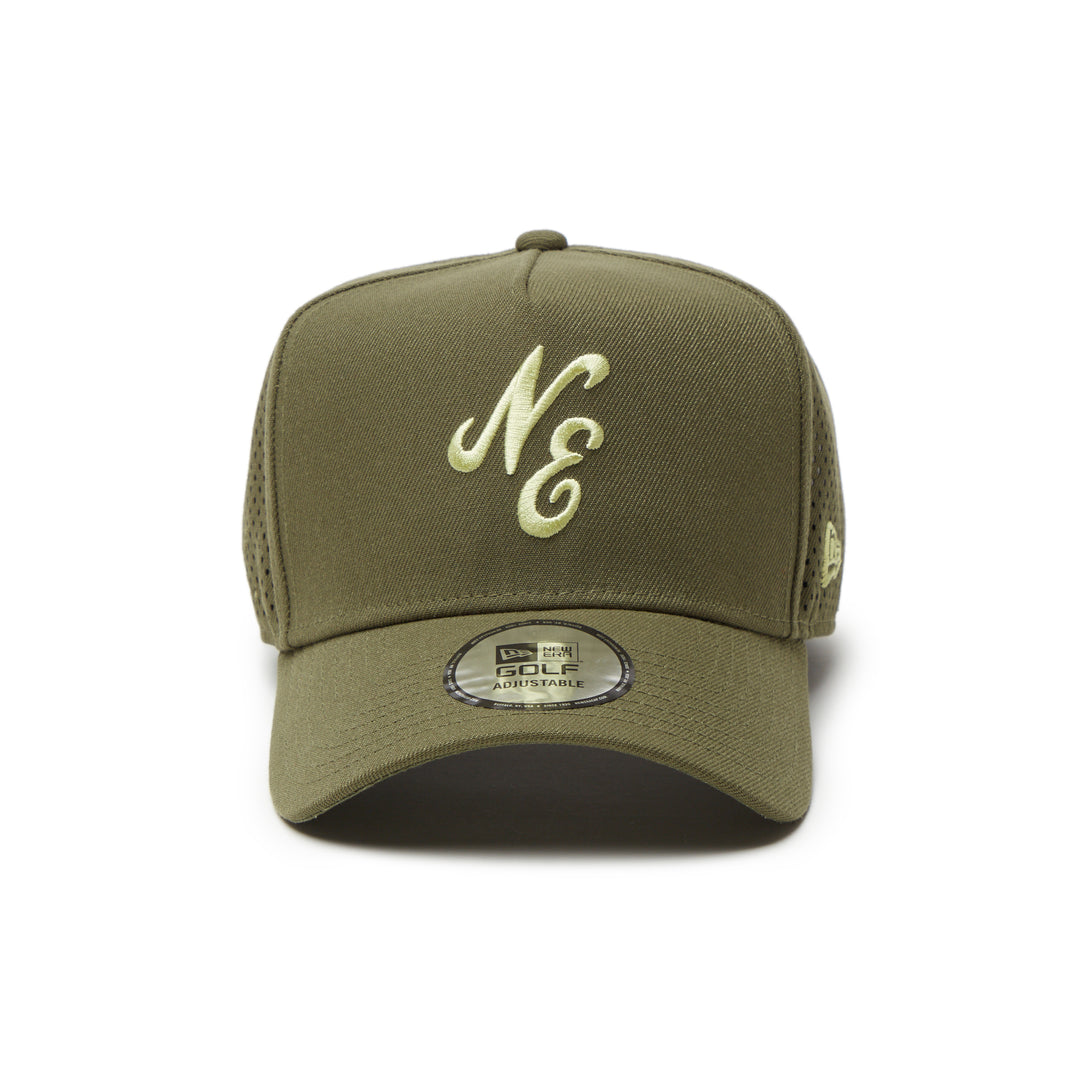 9FORTY A-Frame Golf New Era Logo Laser Perforated Olive Snapback
