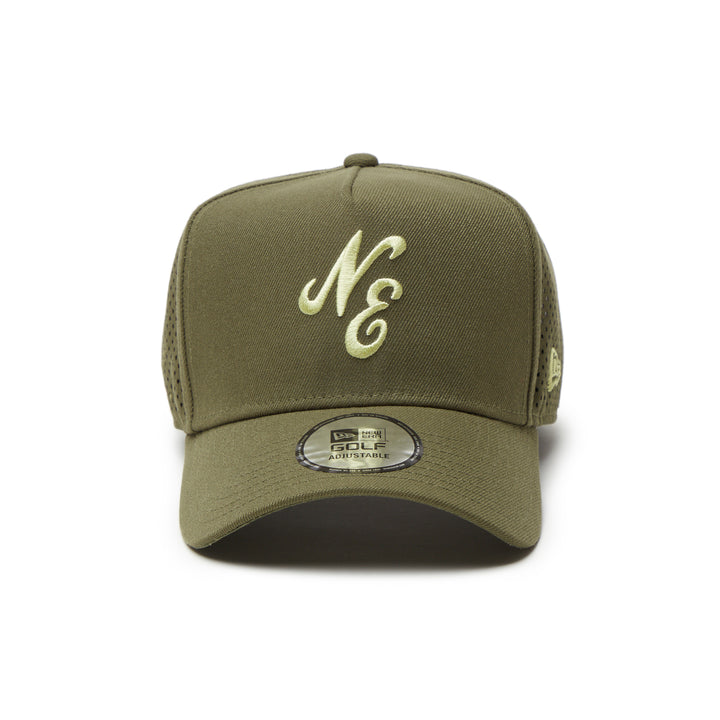 9FORTY A-Frame Golf New Era Logo Laser Perforated Olive Snapback
