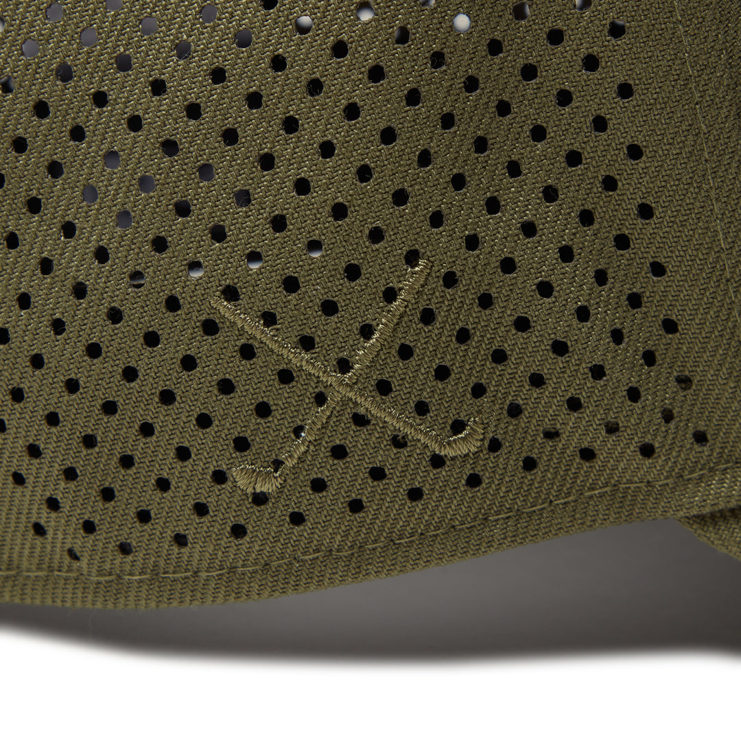 9FORTY A-Frame Golf New Era Logo Laser Perforated Olive Snapback