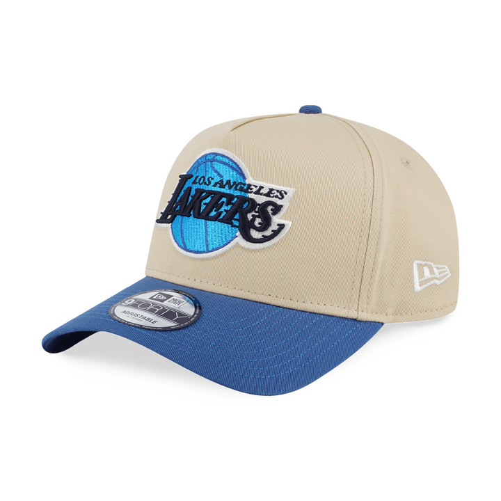 9FORTY A-Frame Los Angeles Lakers City Side Patch 2-Tone Indigo Blue Visor Vegas Gold Snapback