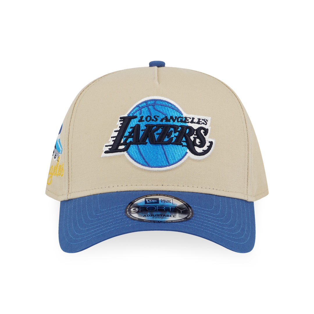 9FORTY A-Frame Los Angeles Lakers City Side Patch 2-Tone Indigo Blue Visor Vegas Gold Snapback