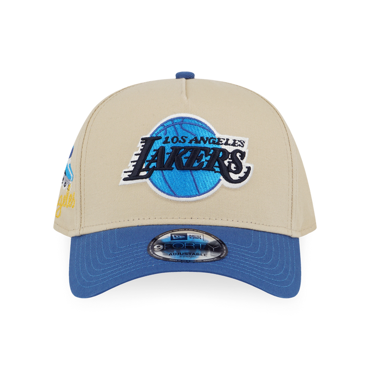 9FORTY A-Frame Los Angeles Lakers City Side Patch 2-Tone Indigo Blue Visor Vegas Gold Snapback
