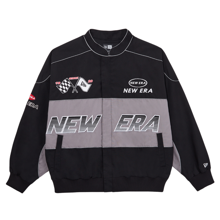 New Era Racer Revival Black Grey Denim Woven Jacket