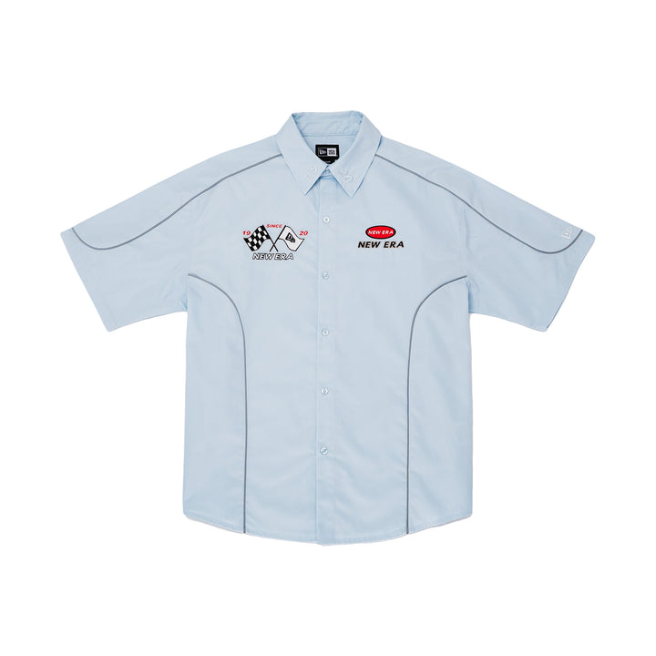 New Era Racing Light Blue Short Sleeve Woven Shirt