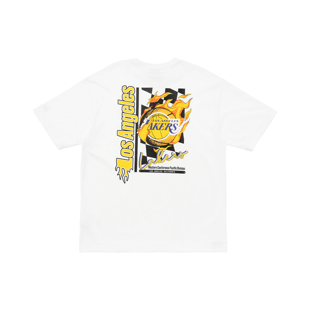 Los Angeles Lakers NBA Flame Graphic White Oversized Short Sleeve T-Shirt
