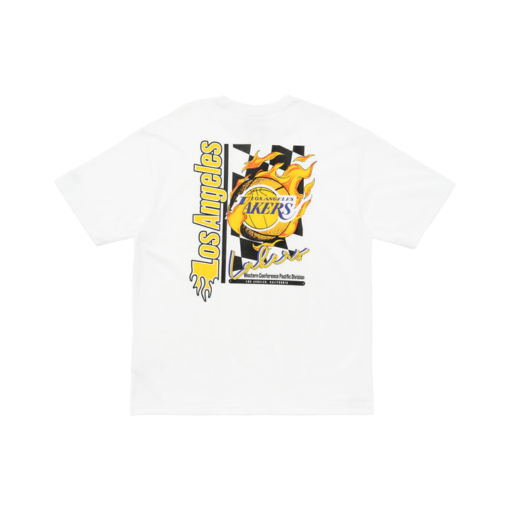 Los Angeles Lakers NBA Flame Graphic White Oversized Short Sleeve T-Shirt
