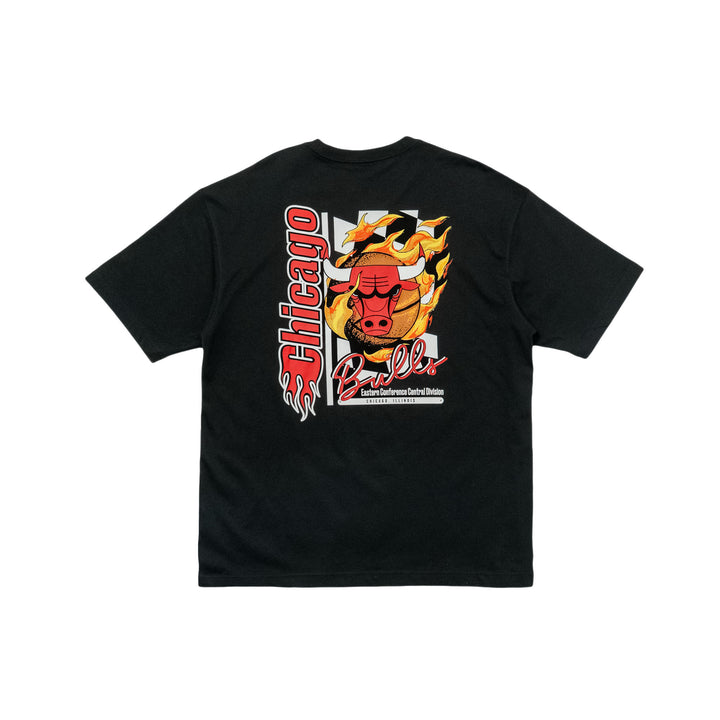 Chicago Bulls NBA Flame Graphic Black Oversized Short Sleeve T-Shirt