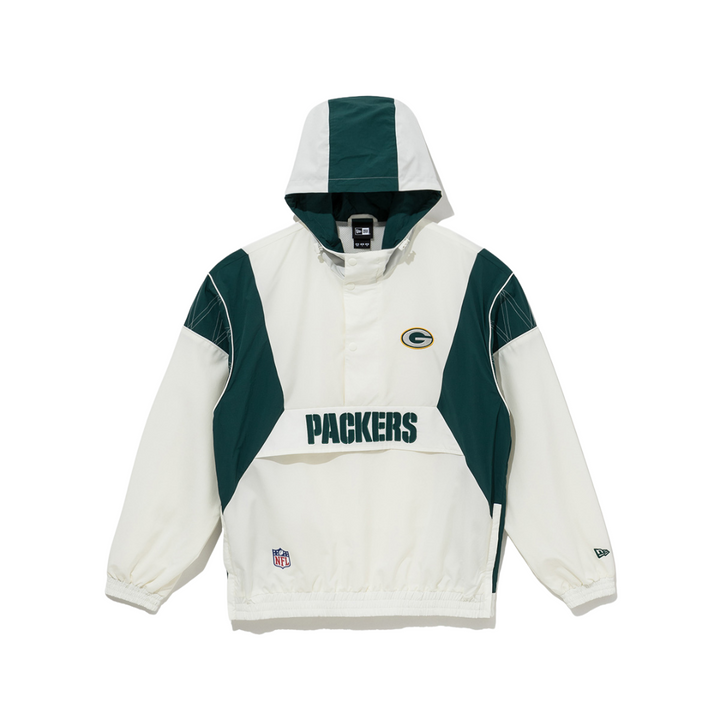 Green Bay Packers NFL Off White Windbreaker Anorak Jacket