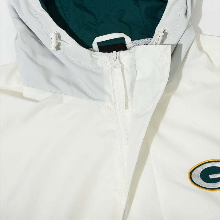 Green Bay Packers NFL Off White Windbreaker Anorak Jacket