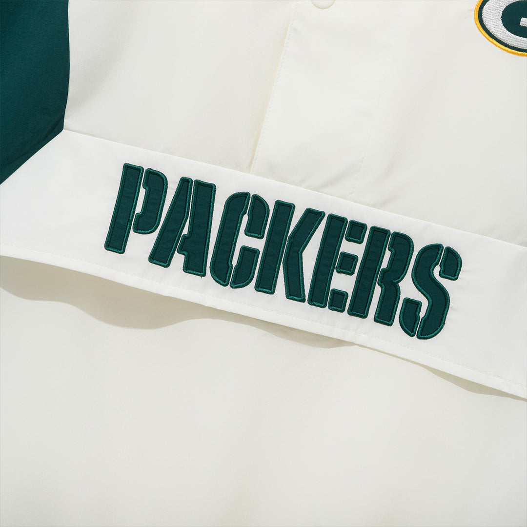 Green Bay Packers NFL Off White Windbreaker Anorak Jacket