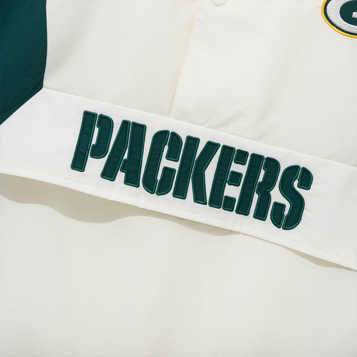Green Bay Packers NFL Off White Windbreaker Anorak Jacket