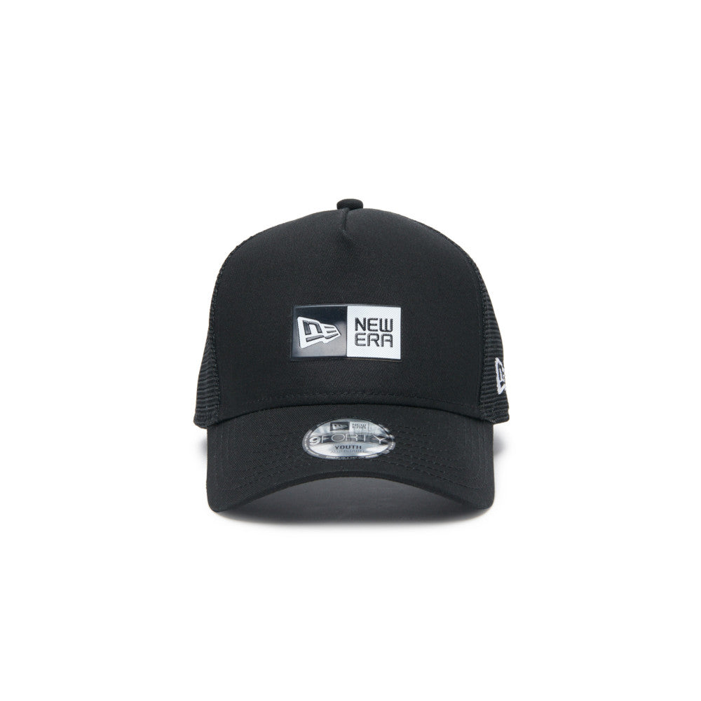 9FORTY A-Frame Trucker Kids Box Logo Embroidered Black Adjustable