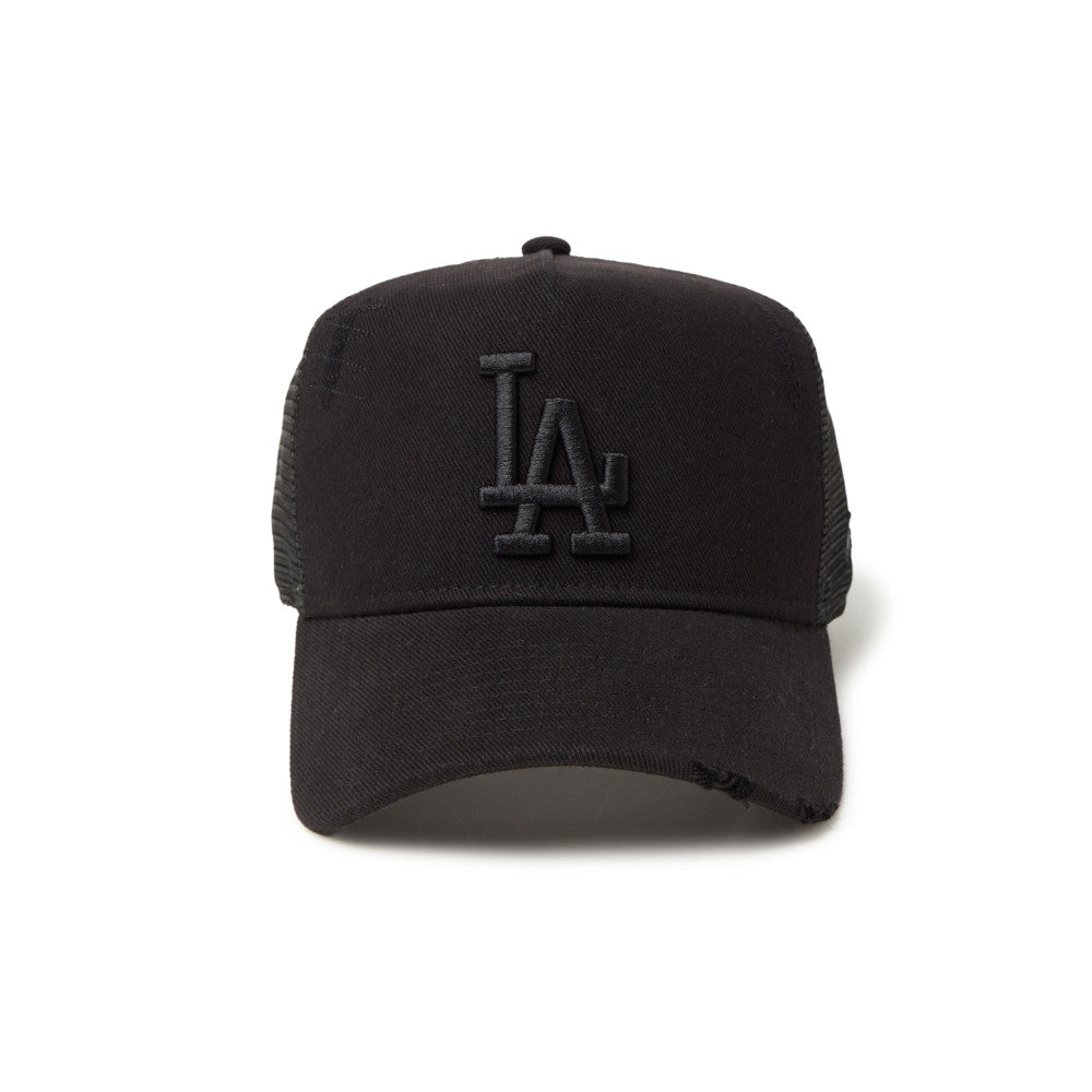 9FORTY A-Frame Trucker Los Angeles Dodger MLB Damaged Black Snapback