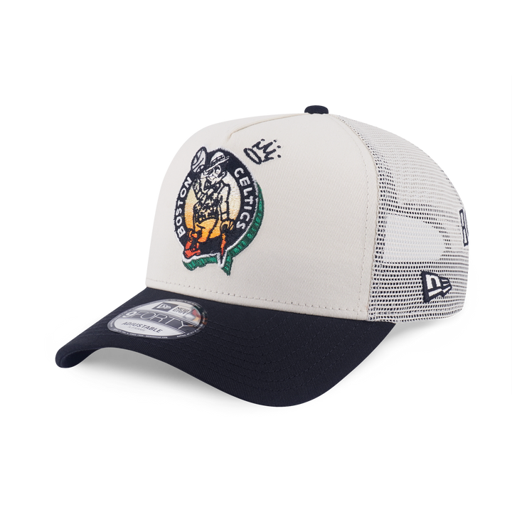 9FORTY A-Frame Trucker Boston Celtics League Mix Chrome White Snapback