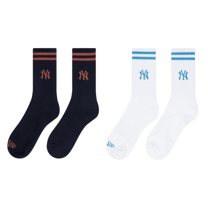 2-Pairs New York Yankees Color Era Black & White Socks