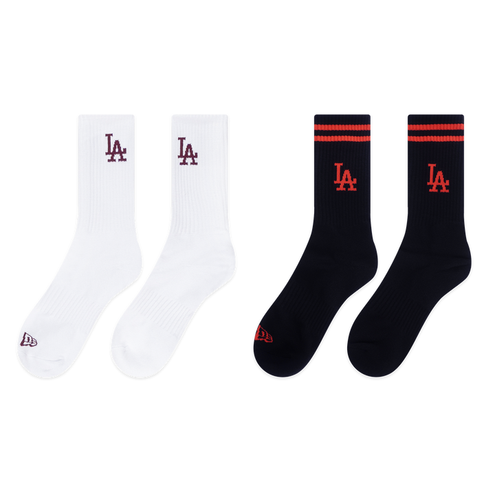 2 Pairs Los Angeles Dodgers Color Era White & Black Socks