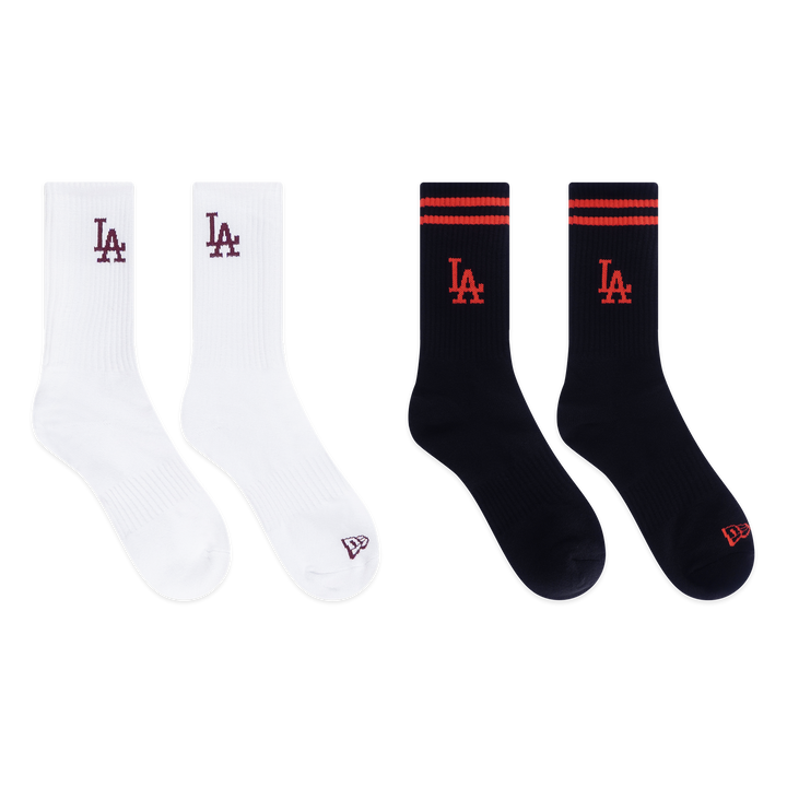 2 Pairs Los Angeles Dodgers Color Era White & Black Socks