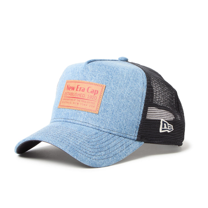 9FORTY A-Frame Trucker Woven Patch Blue Washed Denim Snapback