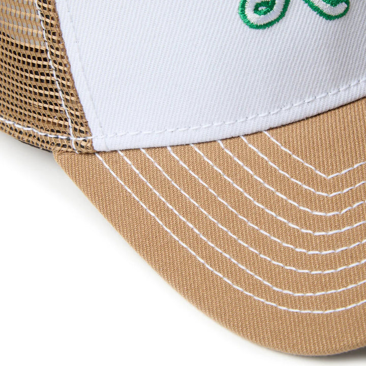 9FORTY A-Frame Trucker Archive Mix Logo White Khaki Snapback