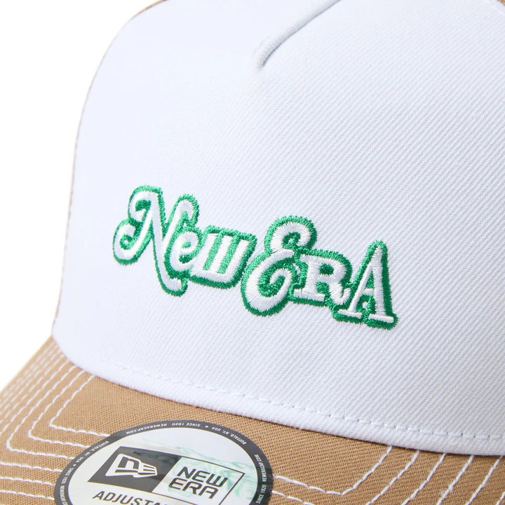 9FORTY A-Frame Trucker Archive Mix Logo White Khaki Snapback