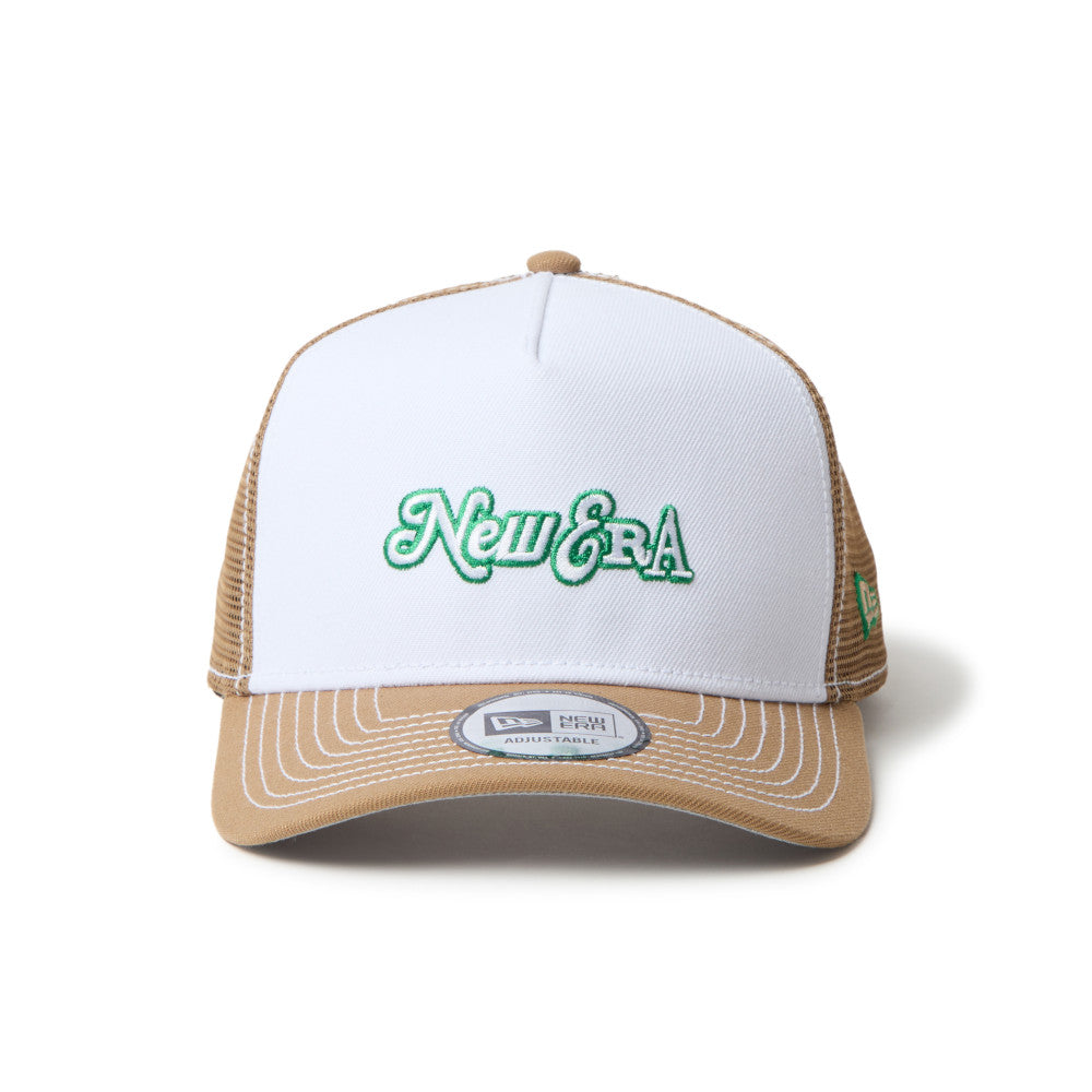 9FORTY A-Frame Trucker Archive Mix Logo White Khaki Snapback