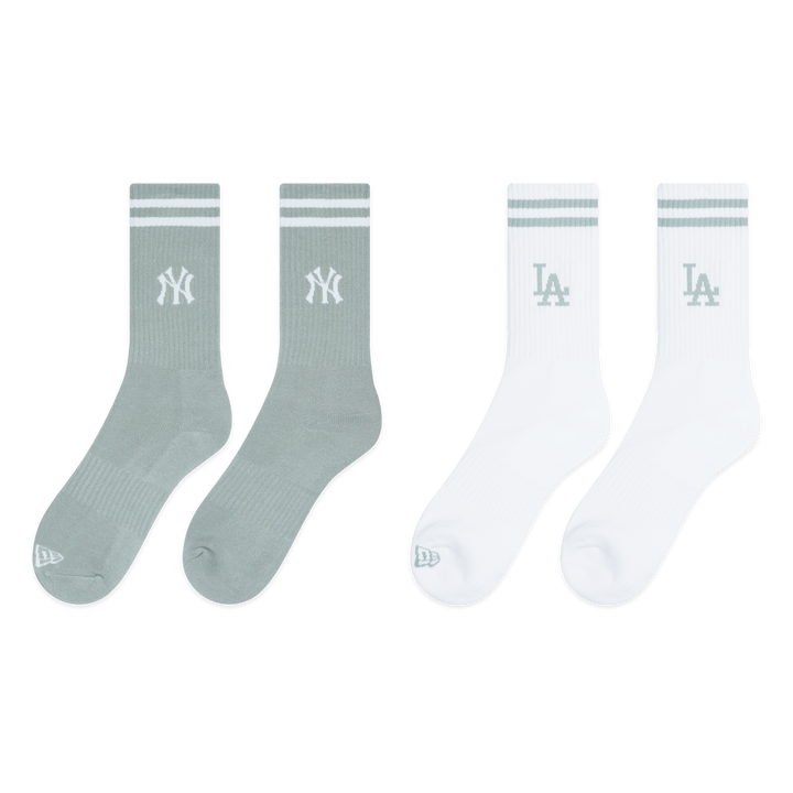 2-Pairs New York Yankees Color Era Everest Green & White Socks