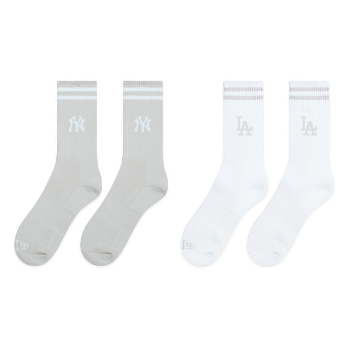 2-Pairs Los Angeles Dodgers Color Era Vintage Stone & White Socks