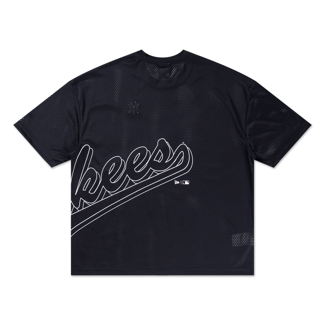 New York Yankees Mix League Cross Panels Black Oversized Short Sleeve T-Shirt