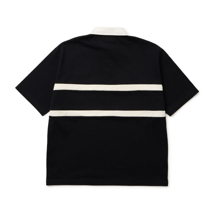 New Era Stripe Black Oversized Short Sleeve Rugby Shirt