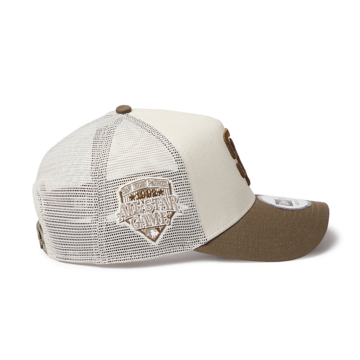 9FORTY A-Frame Trucker San Diego Padres Side Patch 2-Tone Moss Visor Stone Snapback