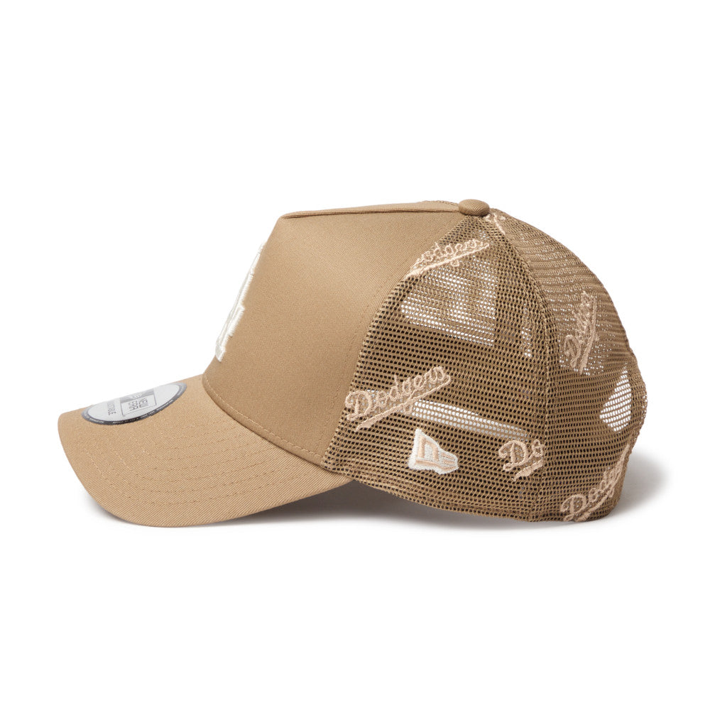 9FORTY A-Frame Trucker Los Angeles Dodgers Embroidered Mesh Khaki Snapback