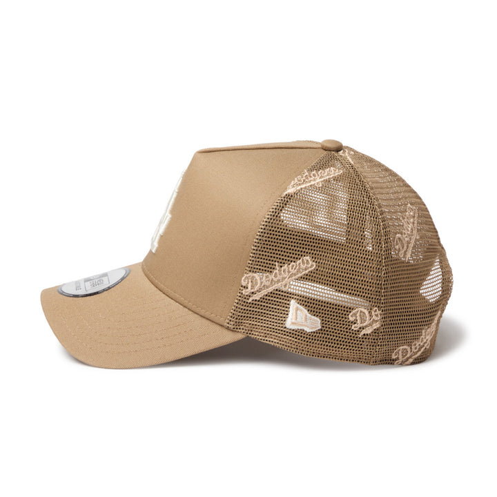 9FORTY A-Frame Trucker Los Angeles Dodgers Embroidered Mesh Khaki Snapback