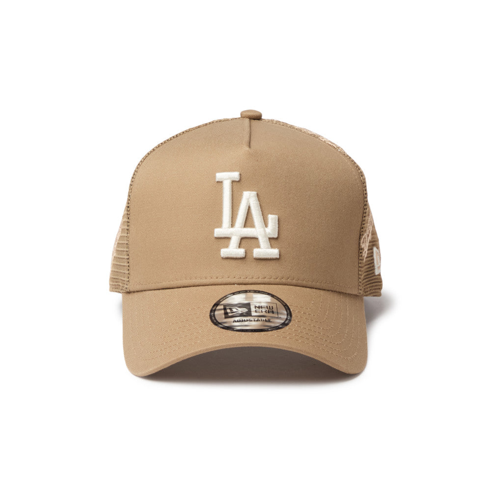 9FORTY A-Frame Trucker Los Angeles Dodgers Embroidered Mesh Khaki Snapback